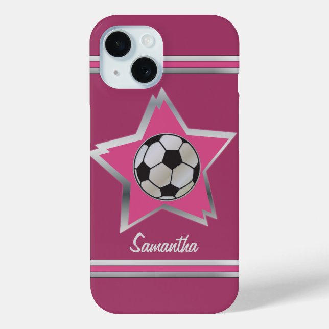 Mädchenrosa und Silbereffekt Fußball-Star Case-Mate iPhone Hülle (Rückseite)