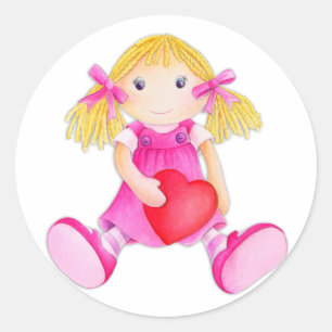 Mädchenrosa-Weißaufkleber der Flickenpuppe Runder Aufkleber