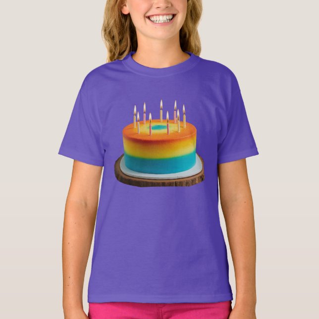 Mädchen's Basic Birthday Cake Fun & Festive Style T-Shirt (Vorderseite)