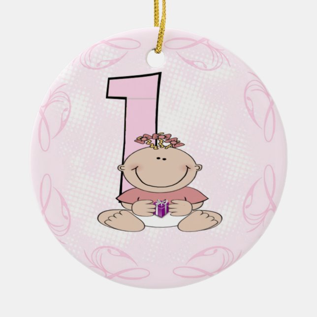 Mädchens erster Geburtstag Keramikornament (Vorne)