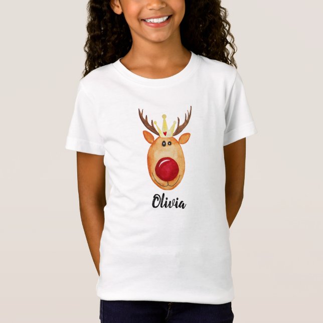 Mädchens Niedliche Weihnachtsprinzessin Rudolph mi T-Shirt (Vorderseite)