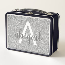 Mädchensalber-Glitzer-Monogramm-Name Metall Brotdose