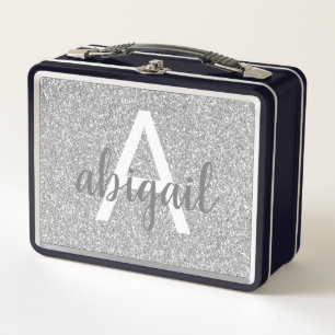 Mädchensalber-Glitzer-Monogramm-Name Metall Brotdose