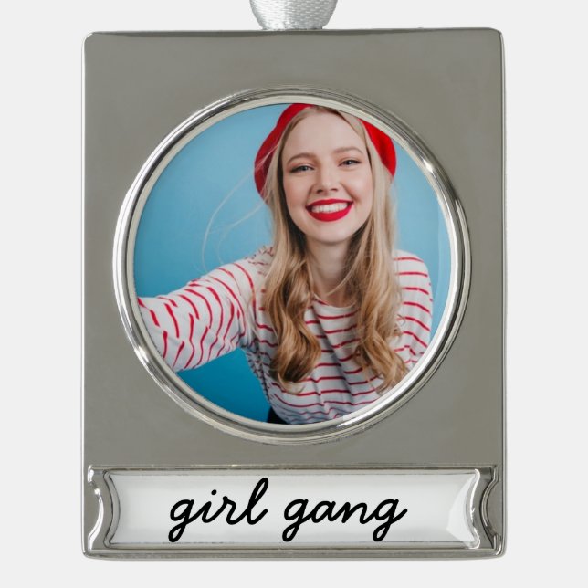 Mädchensammlung niedliche moderne feministische Po Banner-Ornament Silber (Vorderseite)
