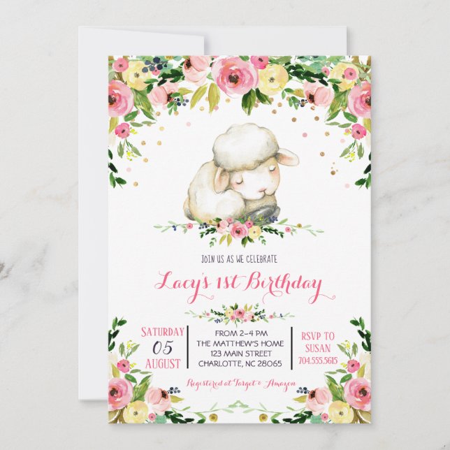 Mädchenschaf Geburtstagsladung Einladung (Vorderseite)