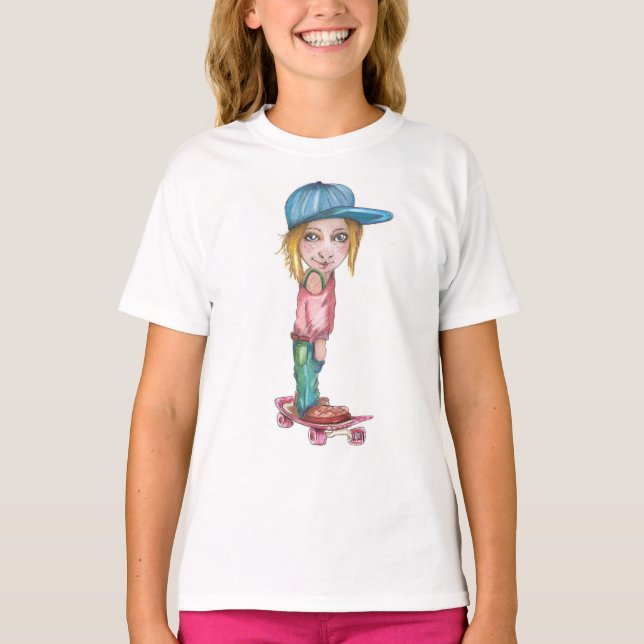 MädchenSkateboarder auf Weckerart T - Shirt (Vorderseite)
