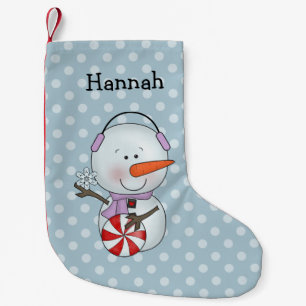 MädchenSnowman personalisiert Kleiner Weihnachtsstrumpf