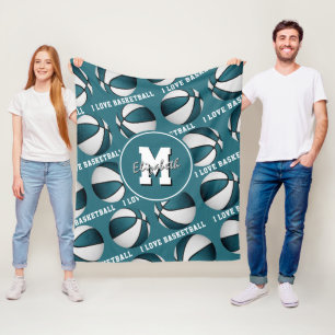 Mädchensportdekor I Liebe Basketball aquamarin wei Fleecedecke