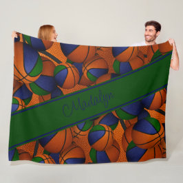 Mädchensportraum-Dekoration Blau-grüne Basketball Fleecedecke