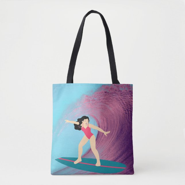 Mädchensurfen bei Sonnenuntergang Tasche (Vorderseite)