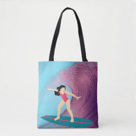 Mädchensurfen bei Sonnenuntergang Tasche