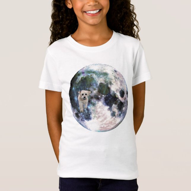 Mädchentrei Havanese Hund, der den Mond umkreist T-Shirt (Vorderseite)