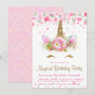 Mädchenunicorn-Gesichts-Geburtstags-Party Einladung