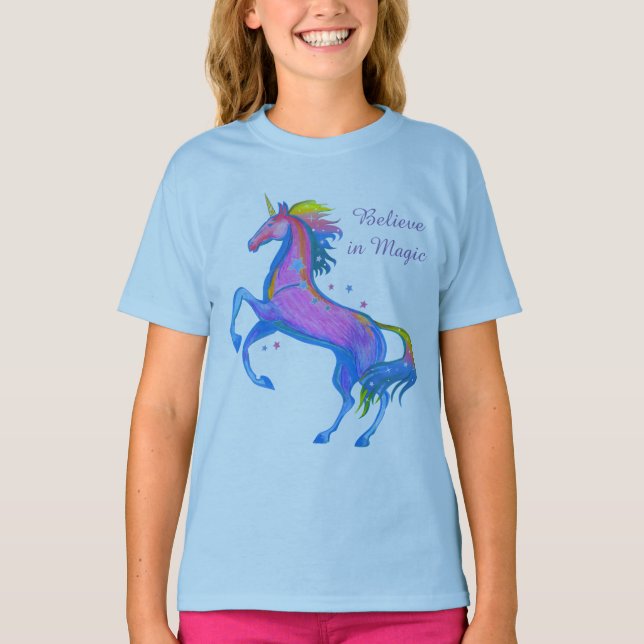 Mädchenunicorn-langer Hülsen-T - Shirt (Vorderseite)