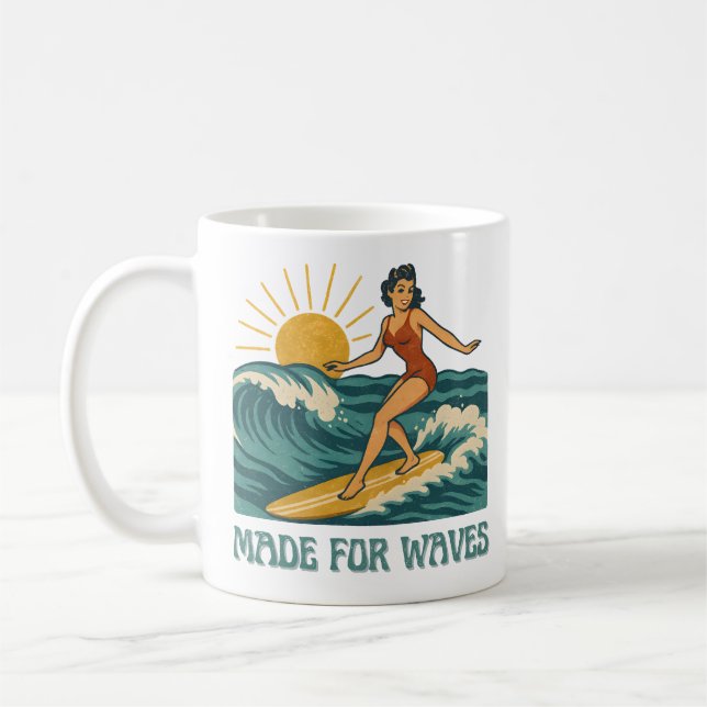 Made For Waves Surfer - Retro Surfing Pin-Up Art Kaffeetasse (Links)