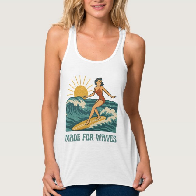 Made For Waves Surfer - Retro Surfing Pin-Up Art Tank Top (Vorderseite)