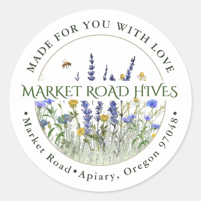 Made for you with Liebe Wildblume Apiary Honey Bee Runder Aufkleber (Vorderseite)