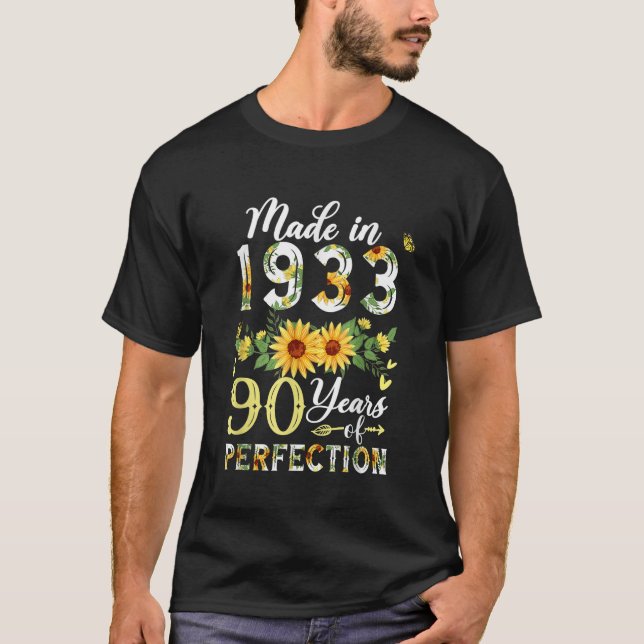Made in 1933 Sonnenblume 90 Jahre alt 90. Geburtst T-Shirt (Vorderseite)