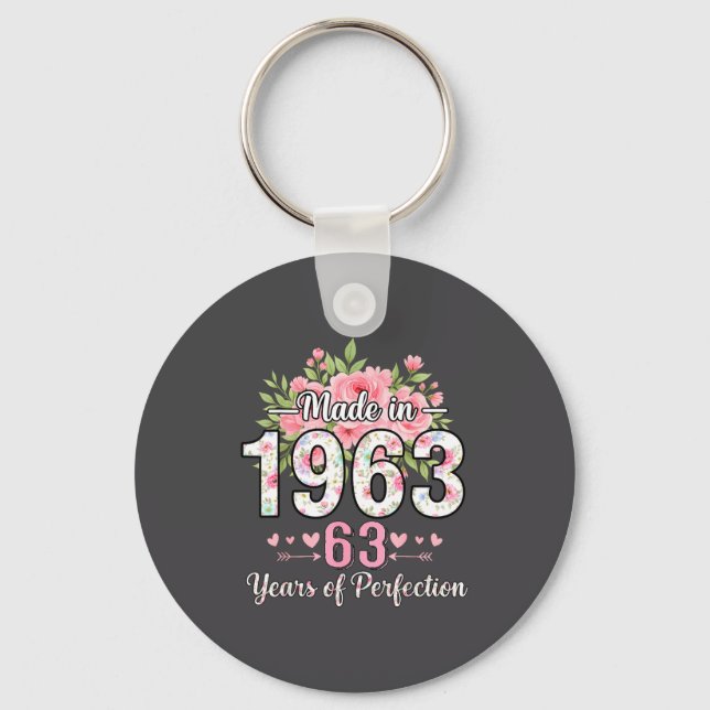 Made In 1963 Floral 63rd Birthday Women 63 Years O Schlüsselanhänger (Vorderseite)