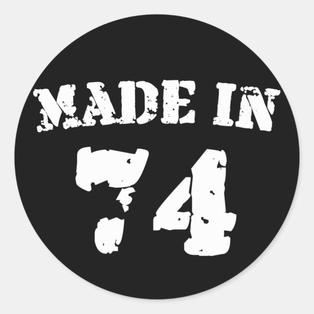 Made In 1974 Runder Aufkleber (Vorderseite)