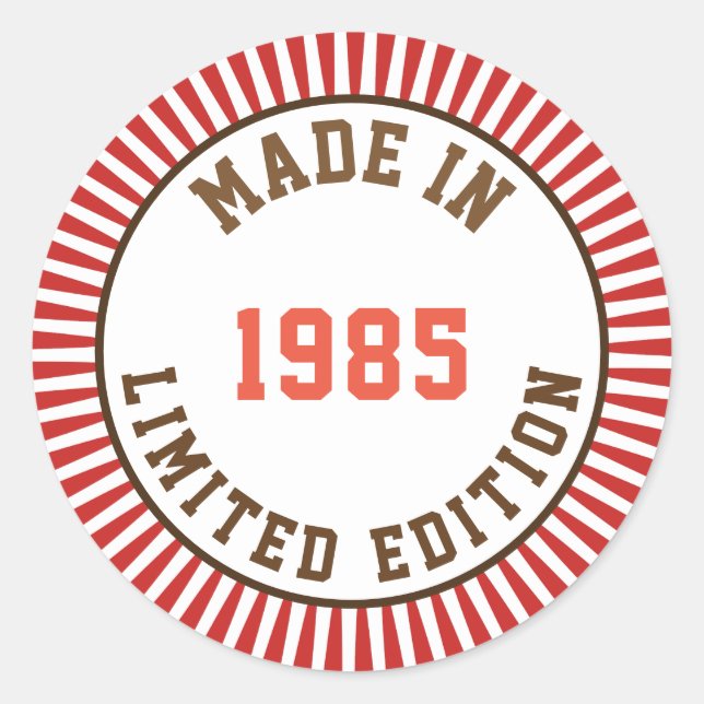 Made in 1985 runder aufkleber (Vorderseite)