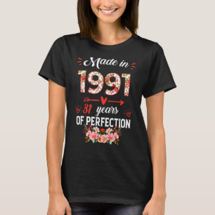 Made in 1991 Floral 31 Jahre alt 31. Geburtstag Wo T-Shirt