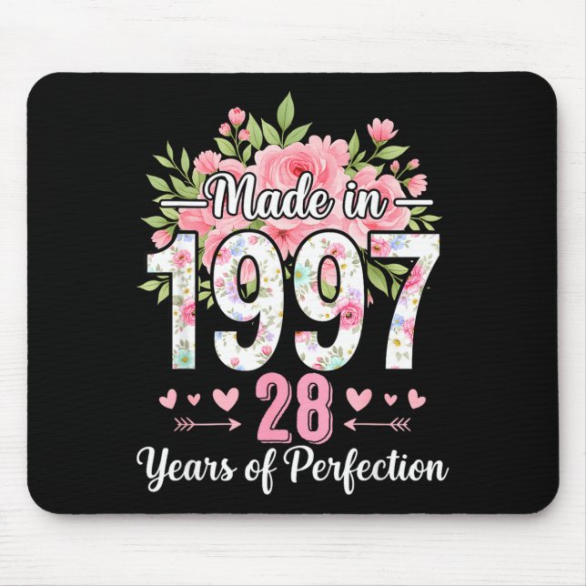 Made In 1997 Floral 28th Birthday Women 28 Years O Mousepad (Vorne)