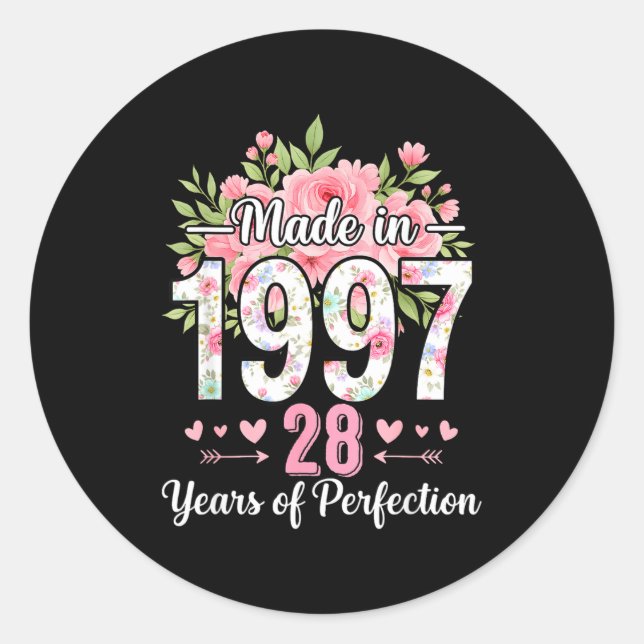 Made In 1997 Floral 28th Birthday Women 28 Years O Runder Aufkleber (Vorderseite)