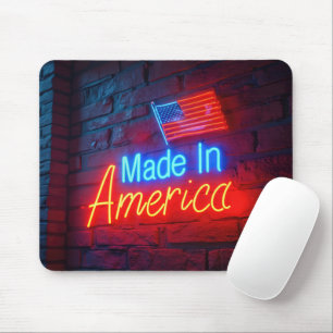 Made in America Neon Sign on Brick Mousepad