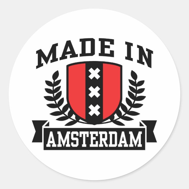 Made in Amsterdam Runder Aufkleber (Vorderseite)