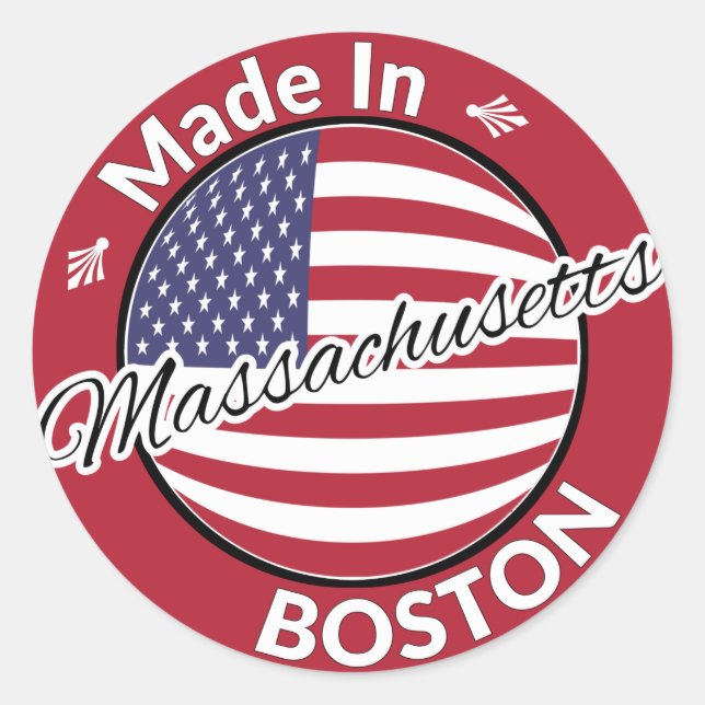 Made in Boston Massachusetts USA Flag Runder Aufkleber (Vorderseite)