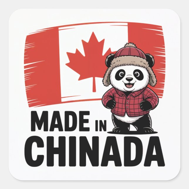 Made in Chinada Panda - Chinese Canadian Quadratischer Aufkleber (Vorderseite)