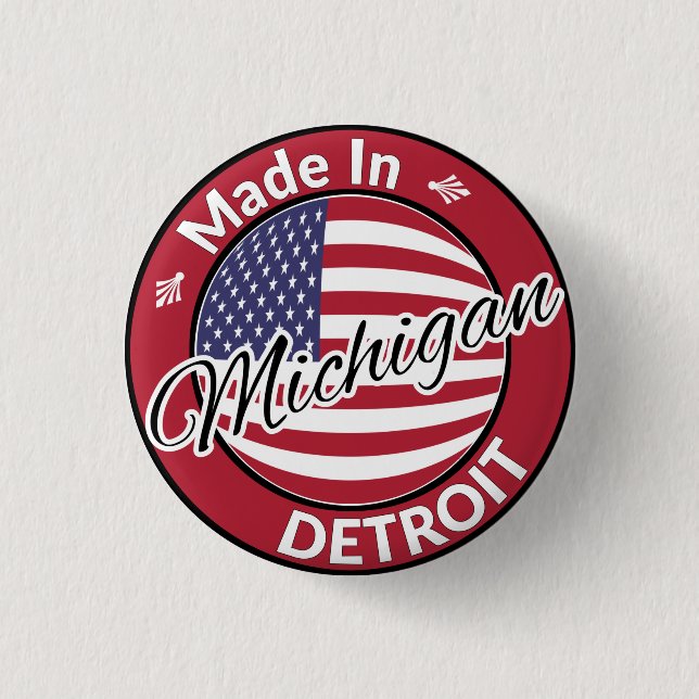 Made in Detroit Michigan USA Flag Button (Vorderseite)