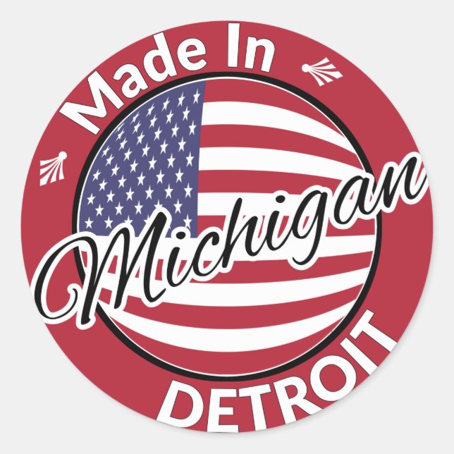 Made in Detroit Michigan USA Flag Runder Aufkleber (Vorderseite)