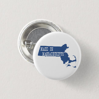 Made in Massachusetts Shaped Blue White Text Schri Button