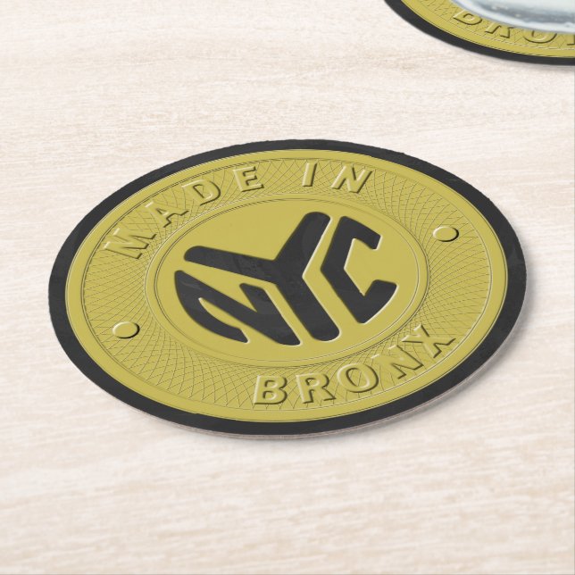 Made in New York Bronx Runder Pappuntersetzer (Angewinkelt)