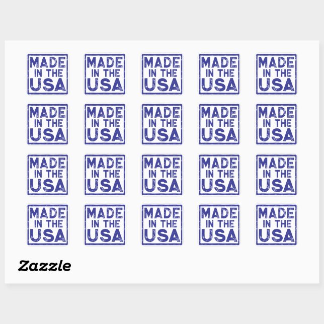 Made in the USA Blue Square Sticker (Blatt)