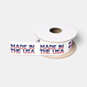 „Made in the USA“-Text mit USA-Flaggen-Typografie Satinband