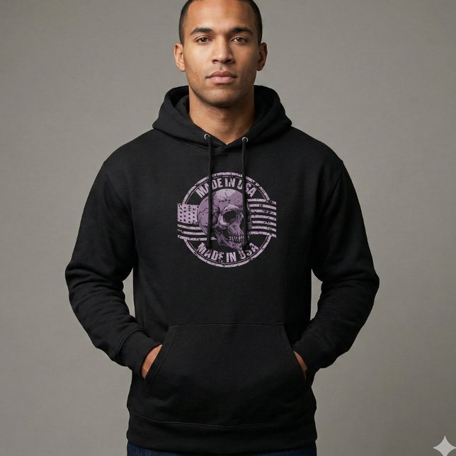 Made in USA Distressed Purple Skull Men's Hoodie (Von Creator hochgeladen)
