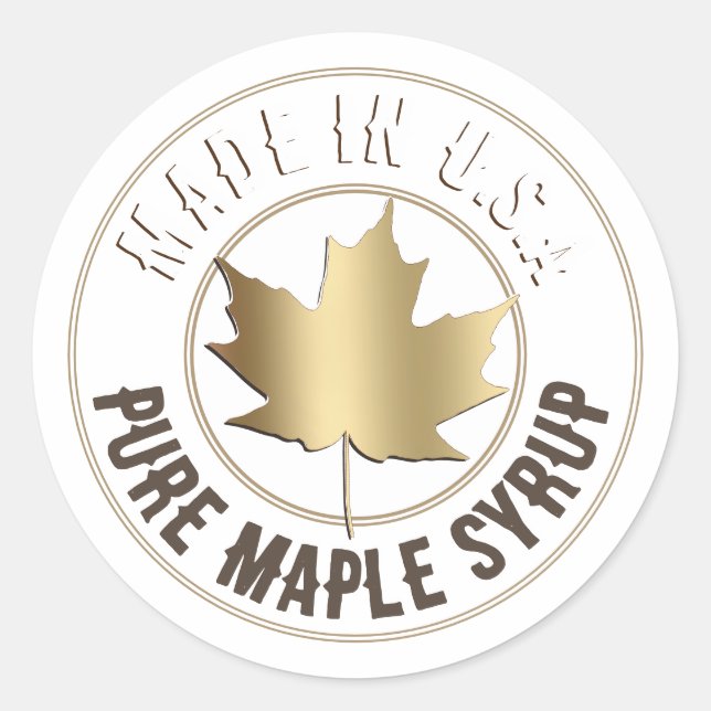 Made in USA Gold Leaf Pure Maple Sirup Mini Label Runder Aufkleber (Vorderseite)