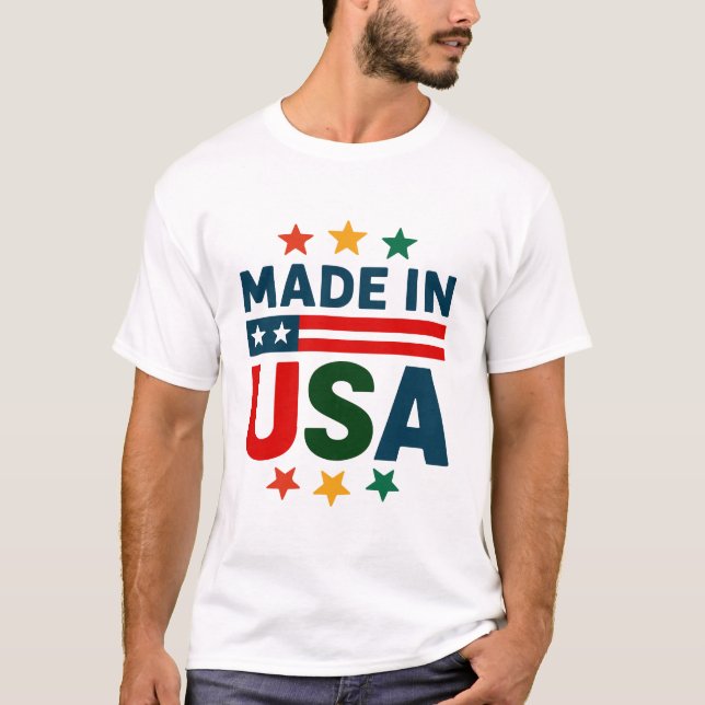 Made in usa patriotische typografische Design T-Shirt (Vorderseite)