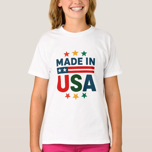 Made in usa patriotische typografische Design T-Shirt (Vorderseite)