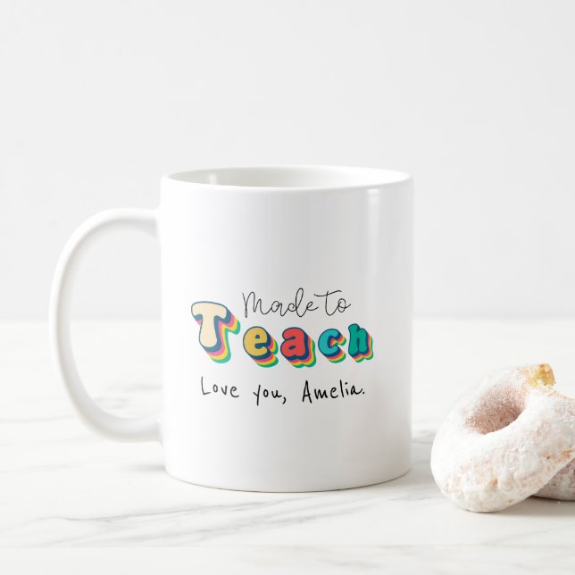 Made to Teach - Retro Rainbow Teacher witzig Kaffeetasse (Mit Donut)
