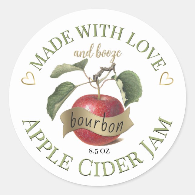 Made with Liebe and Bourbon Apple Apfelwein Label Runder Aufkleber (Vorderseite)