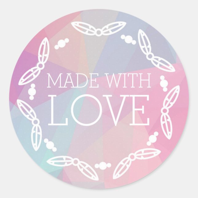 Made with Liebe Boho Chic Feathers Pastel Geometri Runder Aufkleber (Vorderseite)