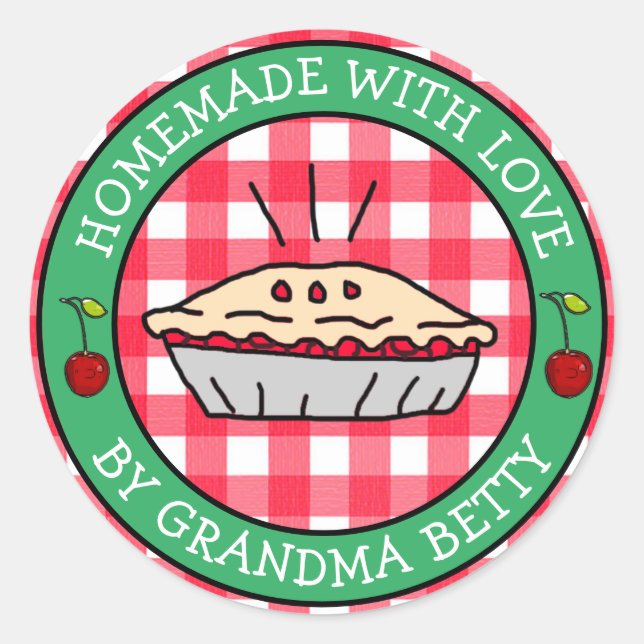 Made with Liebe, hausgemachte Cherry Pie Geschenke Runder Aufkleber (Vorderseite)