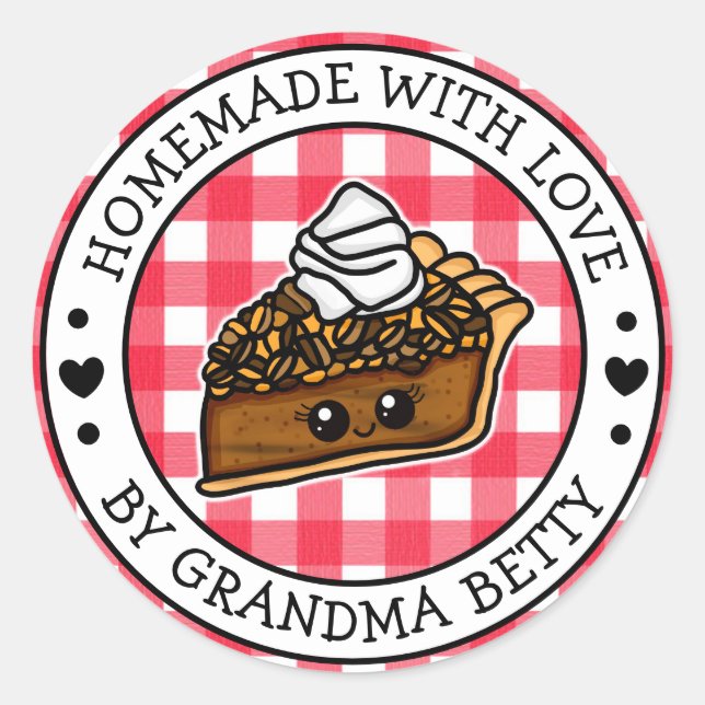 Made with Liebe, hausgemachte Pecan Pie Gift Label Runder Aufkleber (Vorderseite)