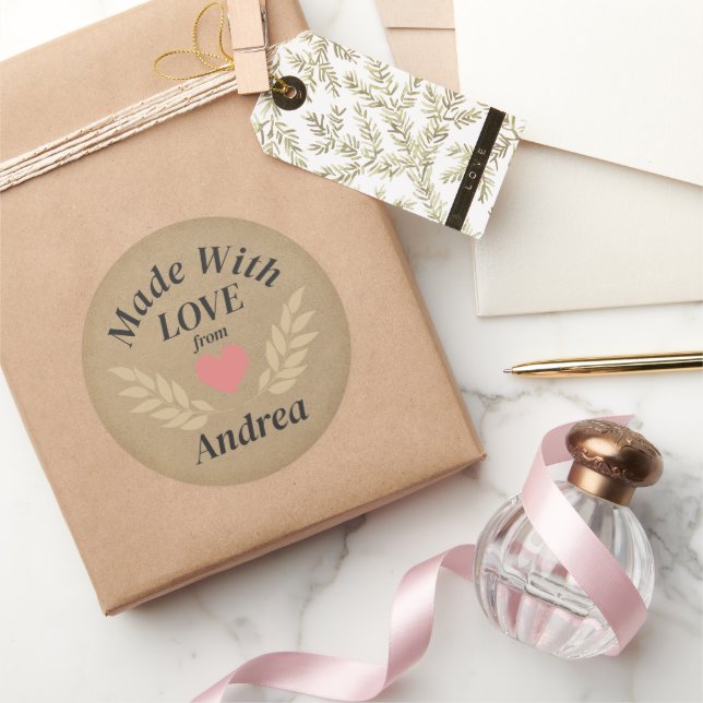 Made with Liebe Individuelle Name Runder Aufkleber (Schenken)