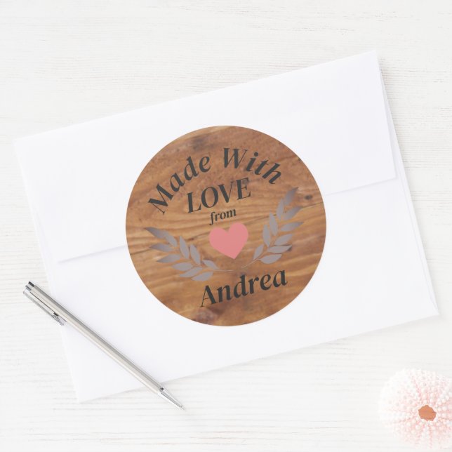 Made with Liebe Individuelle Name Runder Aufkleber (Umschlag)
