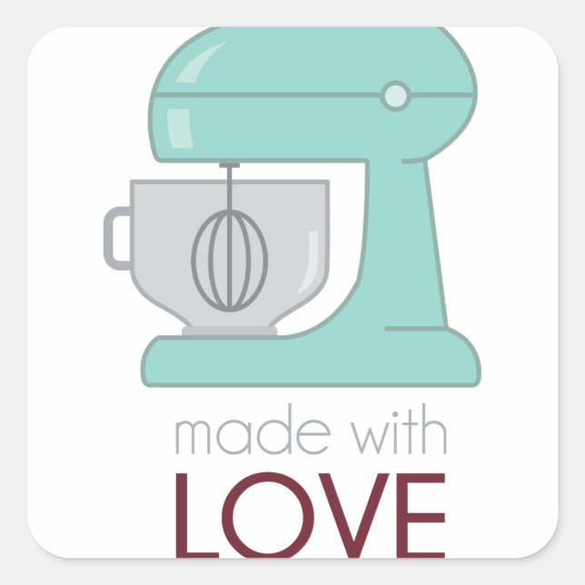 Made with Liebe Kitchen Mixer Quadratischer Aufkleber (Vorderseite)